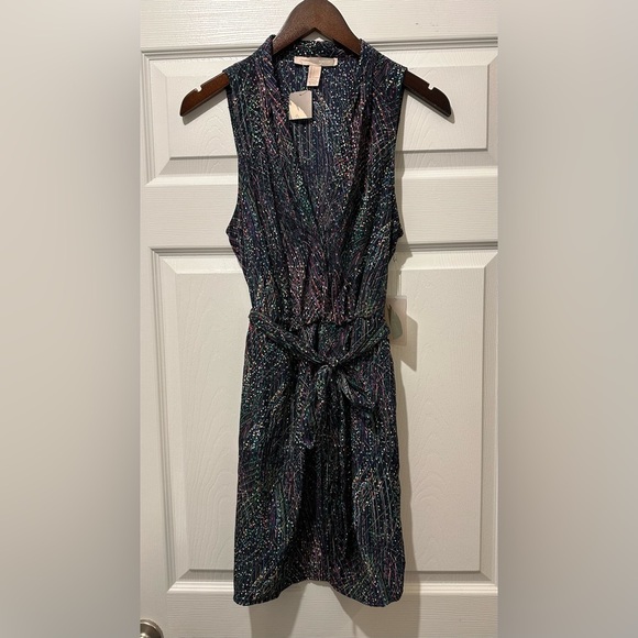 FOREVER 21 Sz L Black Pink Green Dress Multicolor Abstract Print Bow Belt R $38 - Picture 9 of 11